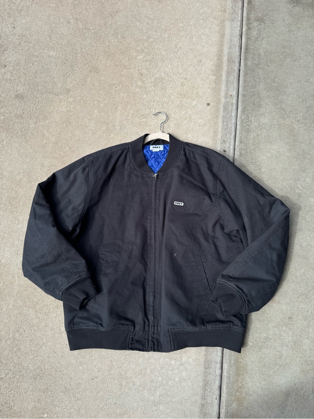 Obey Black Bomber Jacket with Blue Lining